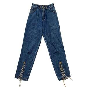 Vintage 70s Made in the Shade Jeans 5 Lace Up Hem High Rise British Colony HK